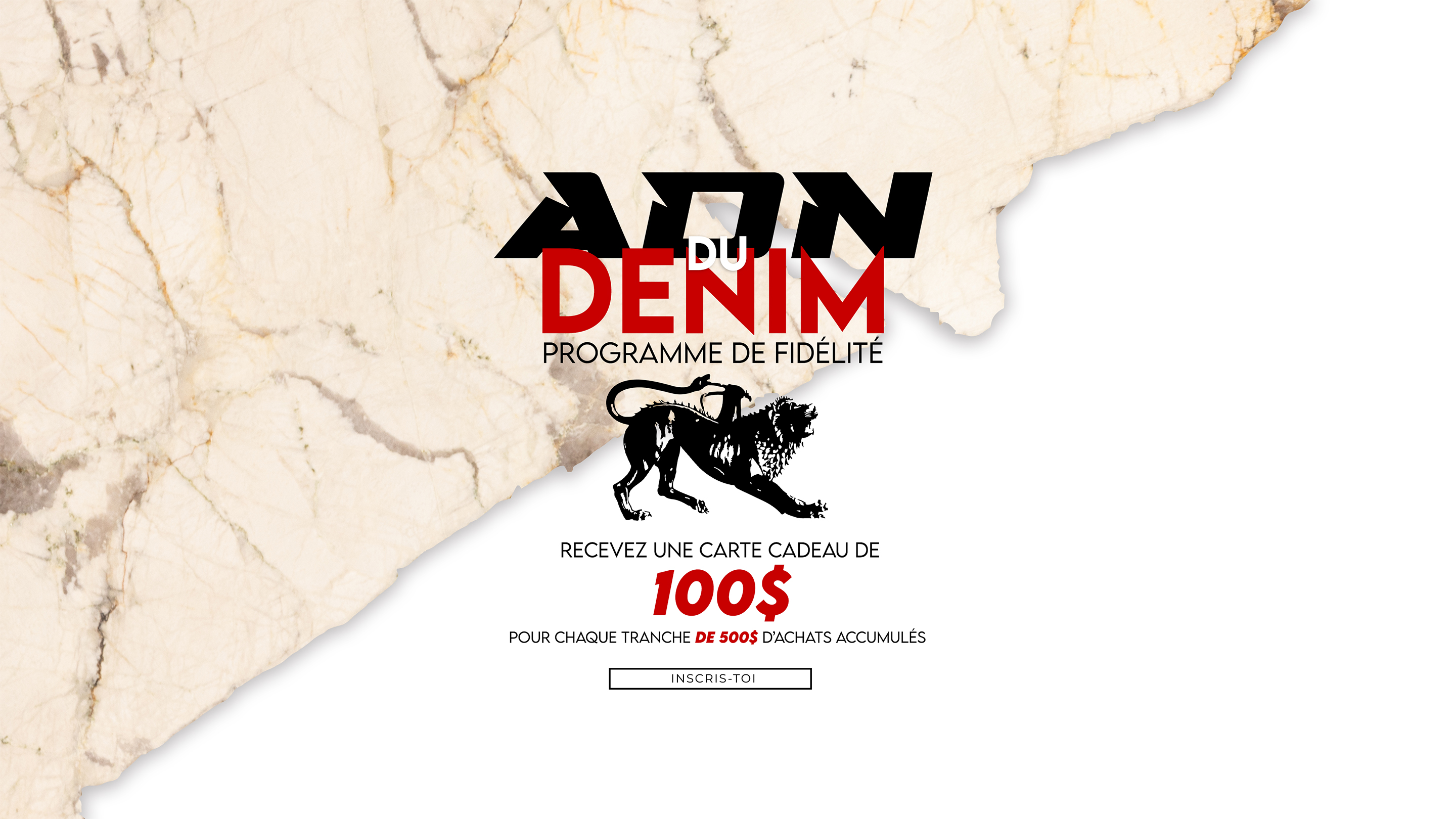 Programme fidélité Parasuco. ADN Du denim. Recevez une carte cadeau de 100$ pour chaque tranche de 500$ d'achats accumulés. Inscris-toi