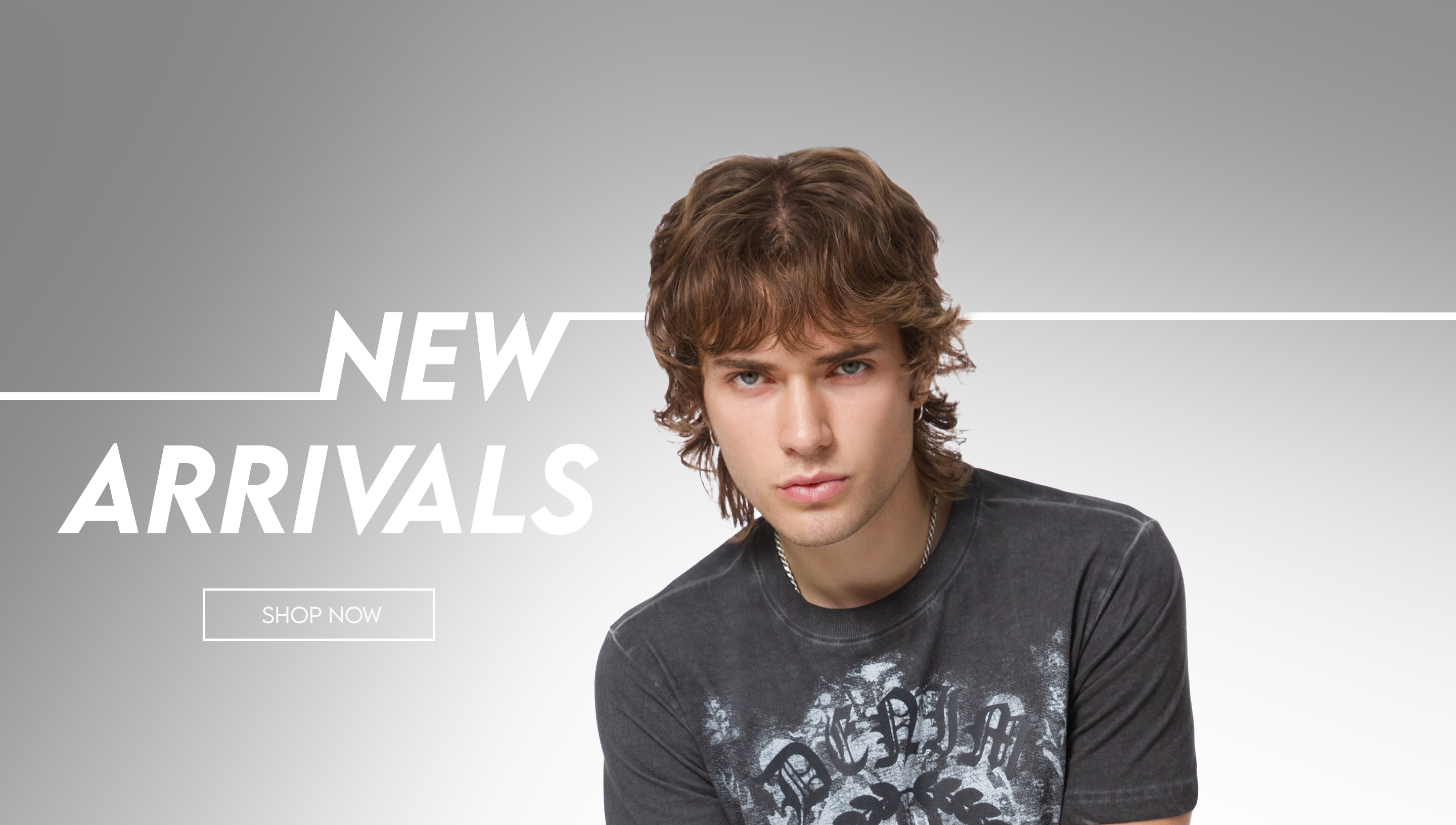 Large banner divided into three sections, 1/3. A low-angle shot of a woman with long, wavy blonde hair looking directly at the camera. She is wearing a sheer black bralette and low-rise jeans. Her hands are on her hips, pulling down the waistband of her jeans. The background is a bright, clear blue sky with a few wispy clouds. Redirecting to women's clothes